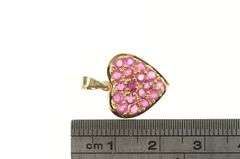 10K Yellow Gold Pave Sim. Pink Sapphire Vintage Heart Love Pendant