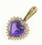 14K Yellow Gold Heart Amethyst Diamond Halo Love Symbol Pendant