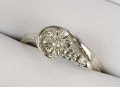 14K White Gold 1950's Diamond Asymmetrical Vintage Promise Ring