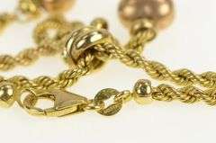 14K Yellow Gold 2.6mm Rope Chain Heart Tassel Fringe Necklace