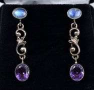 Moonstone And Amethyst Earrings In Sterling Silver