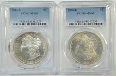 Choice BU 1881-S & 1885-O Morgan Silver Dollars. PCGS MS63