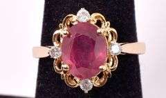 Fantastic 3.94CTS Ruby & 0.17CTW Diamond Ring in Gold Plated Sterling Silver