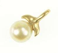 14K Yellow Gold Pearl Classic Leaf Accent Simple Statement Pendant