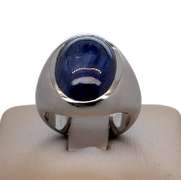14K WHITE GOLD SATIN FINISH RING WITH SAPPHIRE