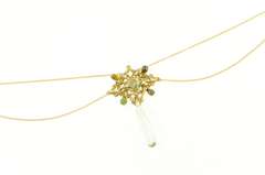 18K Yellow Gold 1940's Ornate Prasiolite Quartz Drop Necklace