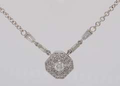 1.00ctw Round and Baguette Diamond Octagonal Frame Pendant Necklace