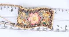 Incredible 21kt Set of Flower Enamel Necklace and Ring and Earrings