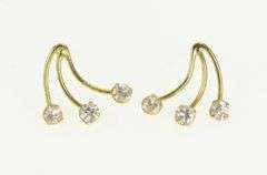 14K Yellow Gold Fanned CZ Curved Bar Vintage Stud Earrings
