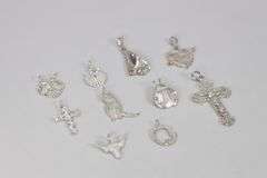 Sterling Silver Vintage Pendant Assortment Various Sizes & Styles (10 Pendant Lot)