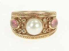 14K Rose Gold Pearl Pink Sapphire Diamond Etruscan Revival Ring