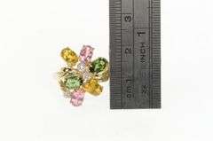 14K Yellow Gold Citrine Diamond Pink Topaz Tsavorite Cluster Ring