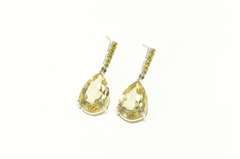 14K White Gold Pear Citrine Bar Drop Dangle Statement Earrings