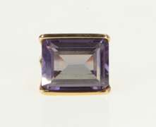 14K Yellow Gold 1940's Emerald Cut Amethyst Squared Filigree Ring