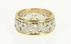 14K Yellow Gold 1940's Ornate 8.6mm Patterned Lattice Band Ring