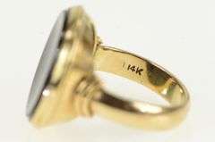 14K Yellow Gold Round Black Onyx 1960's Unique Cocktail Ring