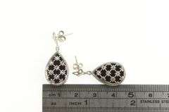 14K White Gold Pear Tear Drop Black Onyx Dangle Statement Earrings