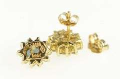 14K Yellow Gold Oval Sapphire Diamond Halo Vintage Stud Earrings