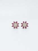 Floral 18kt White Gold Diamond and Ruby Studs