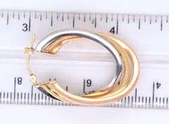 Wonderful 3 Tone Gold Cross over Hoop Earrings