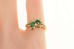 14K Yellow Gold Natural Emerald Diamond Flower Halo Bypass Ring