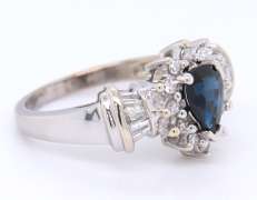 Attractive White gold Pear Shaped Sapphire and Diamond Halo Cocktail Ring