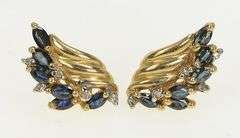 10K Yellow Gold Marquise Sapphire Wings Diamond Stud Earrings