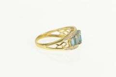14K Yellow Gold Emerald Cut Blue Topaz Diamond Accent Ring