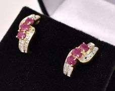 Gorgeous Ruby And Diamond J-Hoop Earring In 14K Yellow Gold
