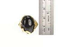 14K Yellow Gold Sim. Black Onyx Ornate Leaf Vine Vintage Ring