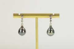 Sterling Silver Dark Grey Pearl CZ Dangle Classic Statement Earrings