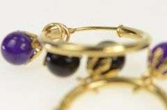 14K Yellow Gold Amethyst Black Onyx Fringe Statement Hoop Earrings