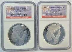 2 Perfect 1st Year of Issue 2007 Australia Koala $1 Silver NGC MS70