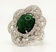 7.0+ Carat Emerald and White Sapphire Sterling Sliver Ring. Gorgeous!