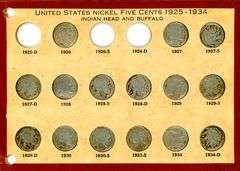 15 Different Buffalo Nickels in Wayte Raymond Display
