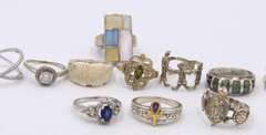 Group Lot of 12 Vintage 925 Sterling Silver Rings