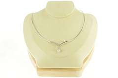 14K White Gold Vintage Pearl CZ Freeform Classic Vintage Necklace