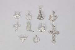 Sterling Silver Vintage Pendant Assortment Various Sizes & Styles (10 Pendant Lot)