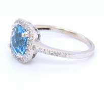 Attractive White Gold Checkerboard Blue Topaz and Diamond Ring