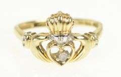 10K Yellow Gold Diamond Claddagh Traditional Celtic Loyalty Ring