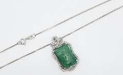 Stunning 10.75 Carat Cushion Emerald and White Sapphire Sterling Sliver Pendant Necklace.