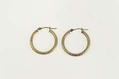 14K Yellow Gold 21.8mm Grooved Pattern Diamond Cut Hoop Earrings