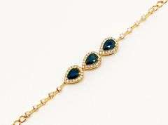 Sublime 18kt Yellow Gold Bracelet With Teardrop Sapphires and Round Cut Diamonds