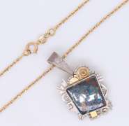 Panteah Zuni Sterling Silver / 14kt Pendant on Yellow Gold Chain Necklace