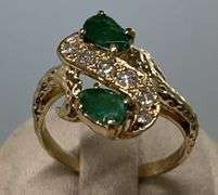 14kt Solid Yellow Gold, Emerald and Diamond Ring