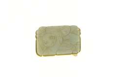 14K Yellow Gold Ornate Carved Chinese Jade Gardener Belt Buckle