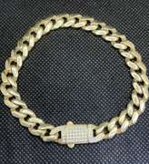 MENS 14K YELLOW MONACO LINK BRACELET WITH PAVÉ CZ LOCK 8"