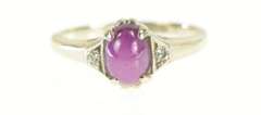 14K White Gold Oval Syn. Star Ruby Diamond 1940's Statement Ring