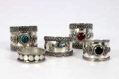 .925 Sterling Silver Handmade Bali Rings Lot of 5 Various Sizes & Styles
