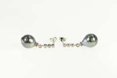 Sterling Silver Dark Grey Pearl CZ Dangle Classic Statement Earrings
